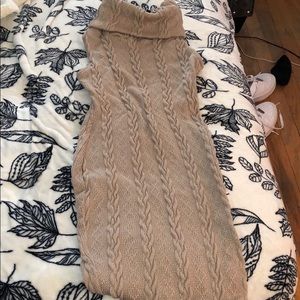 Tan Knit Tight Fitted Turtleneck Dress